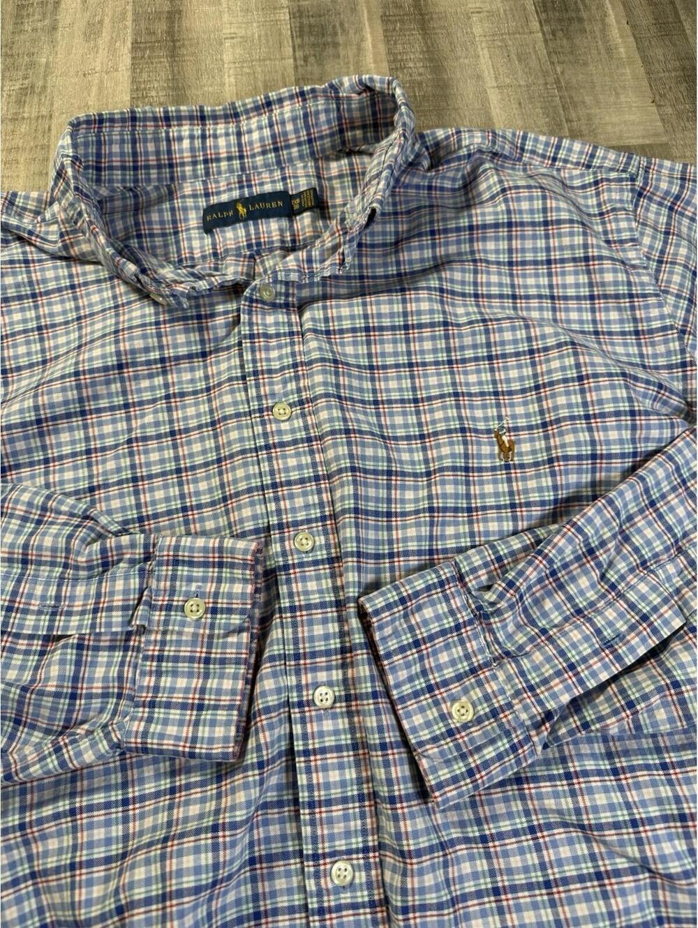 Polo Ralph Lauren Button Down Shirt Men’s 2XB plaid Checkered Flesh Pony Preppy